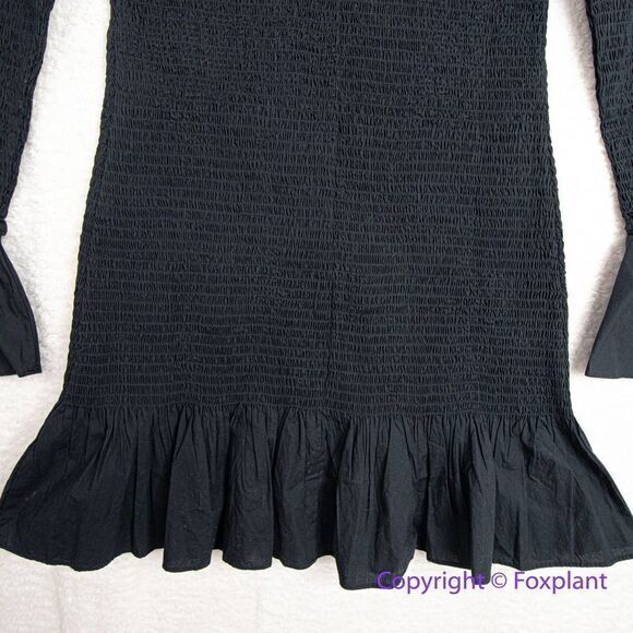 NEW J‎ CREW SMOCKED LG SLEEVE BUTTON UP RUFFLE MINI DRESS black, M - Picture 13 of 16